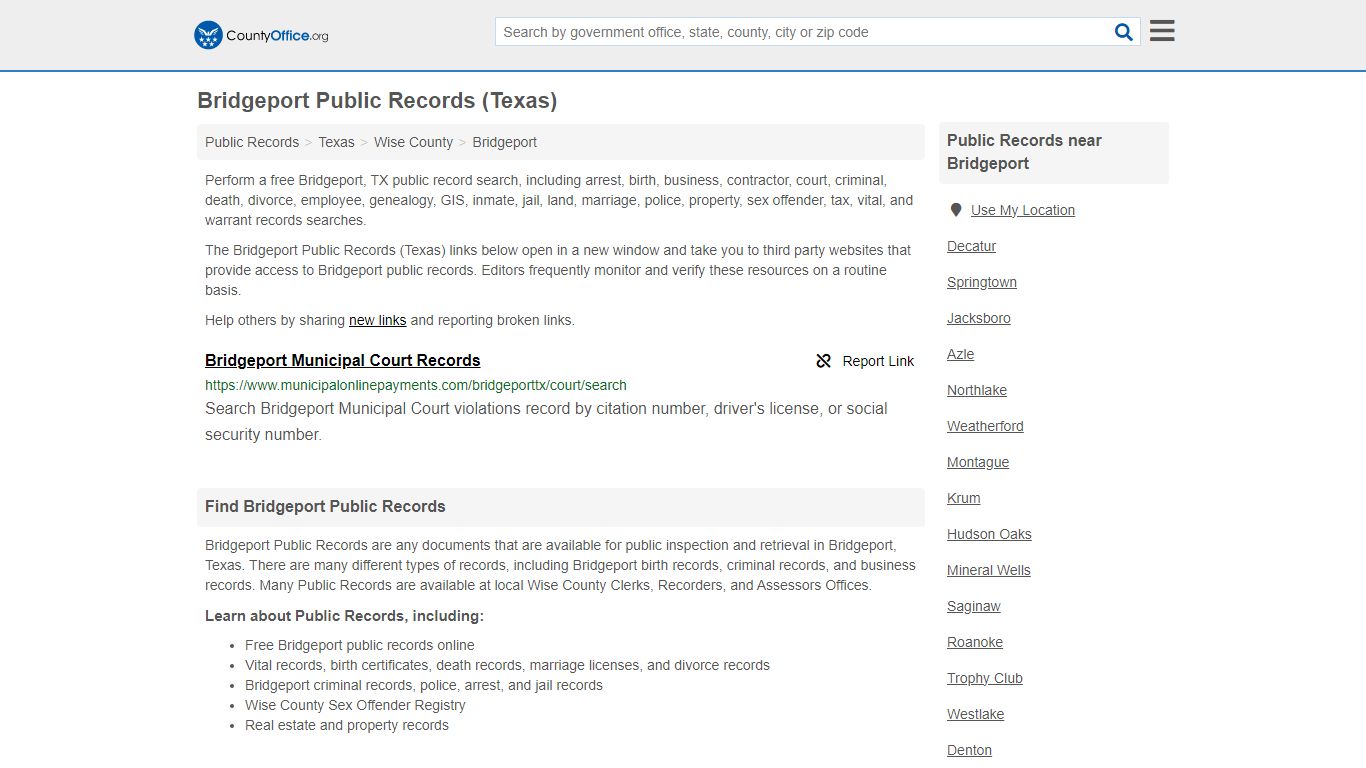 Public Records - Bridgeport, TX (Business, Criminal, GIS, Property ...